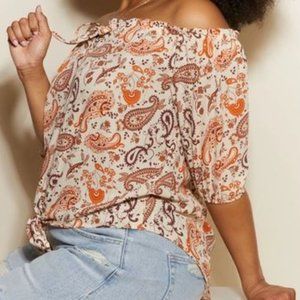 Front Tie Burnt Orange Off The Shoulder Blouse